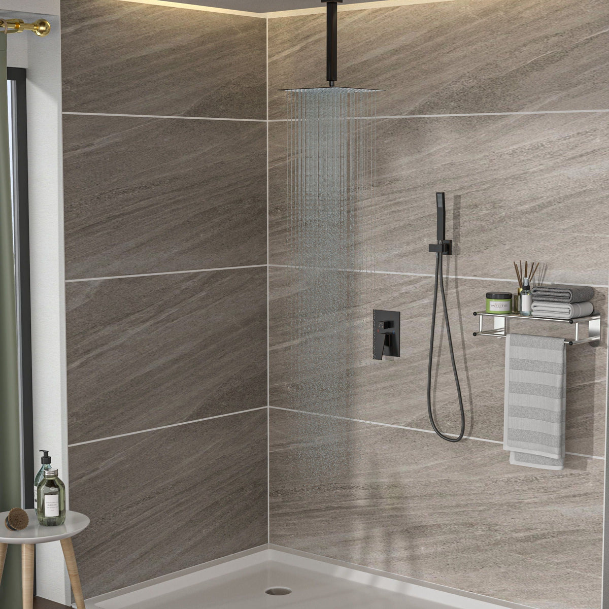 Dual Shower Head 16" Ceiling Mount Square Shower System With Rough In Valve