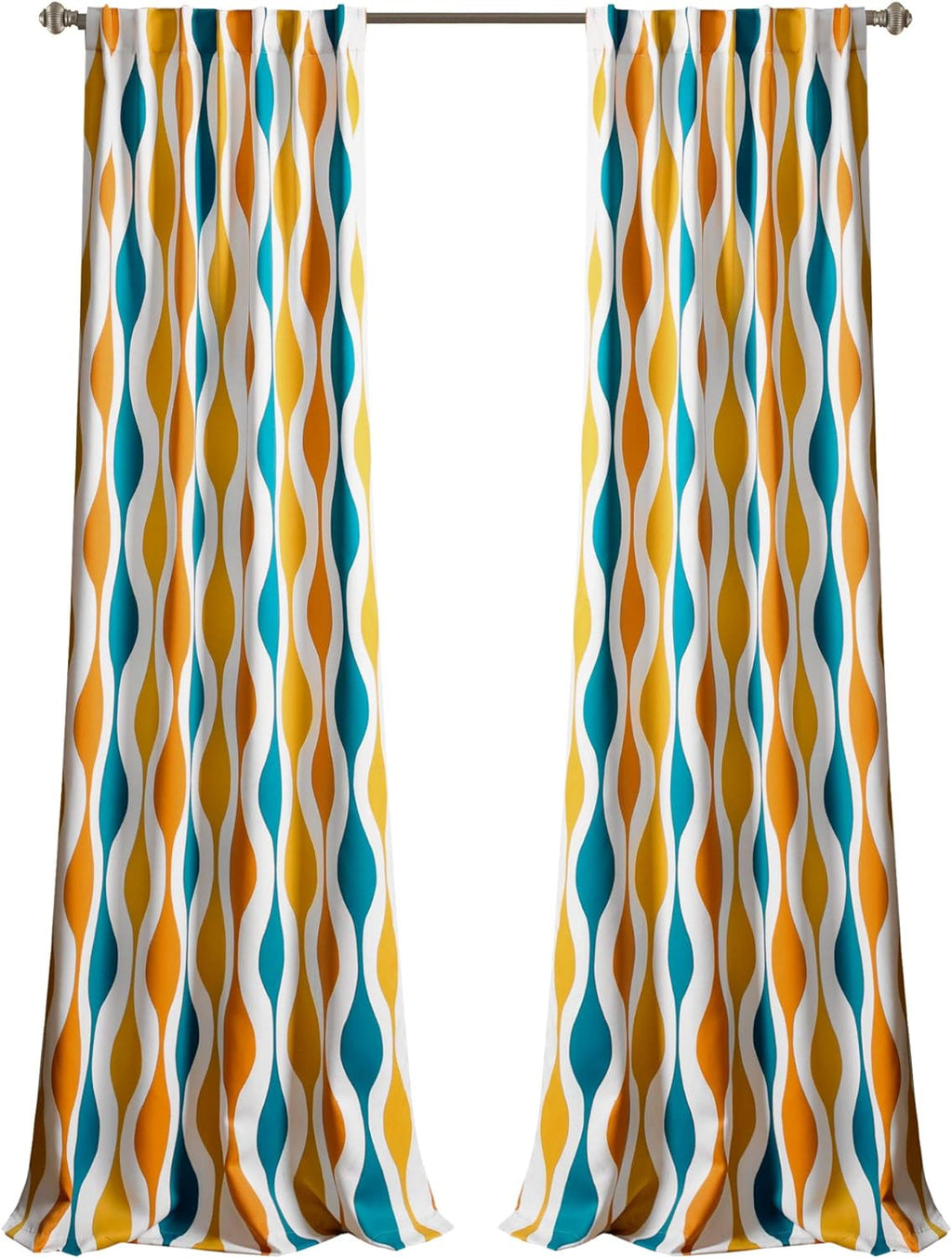 Mid Century Geo Light Filtering Window Curtain Panel Pair, 52" W X 84" L, Turquoise & Orange
