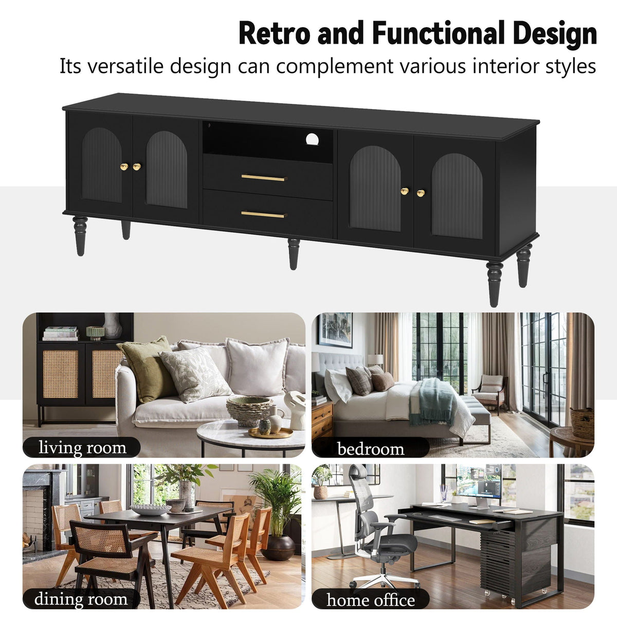 TV Stand For TVs Up To 75", Entertainment Center Media Console For Living Room - Black
