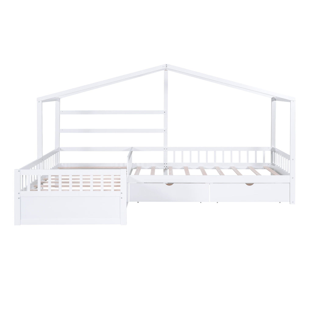L Shape Platform Bed With 3 Storage Drawers