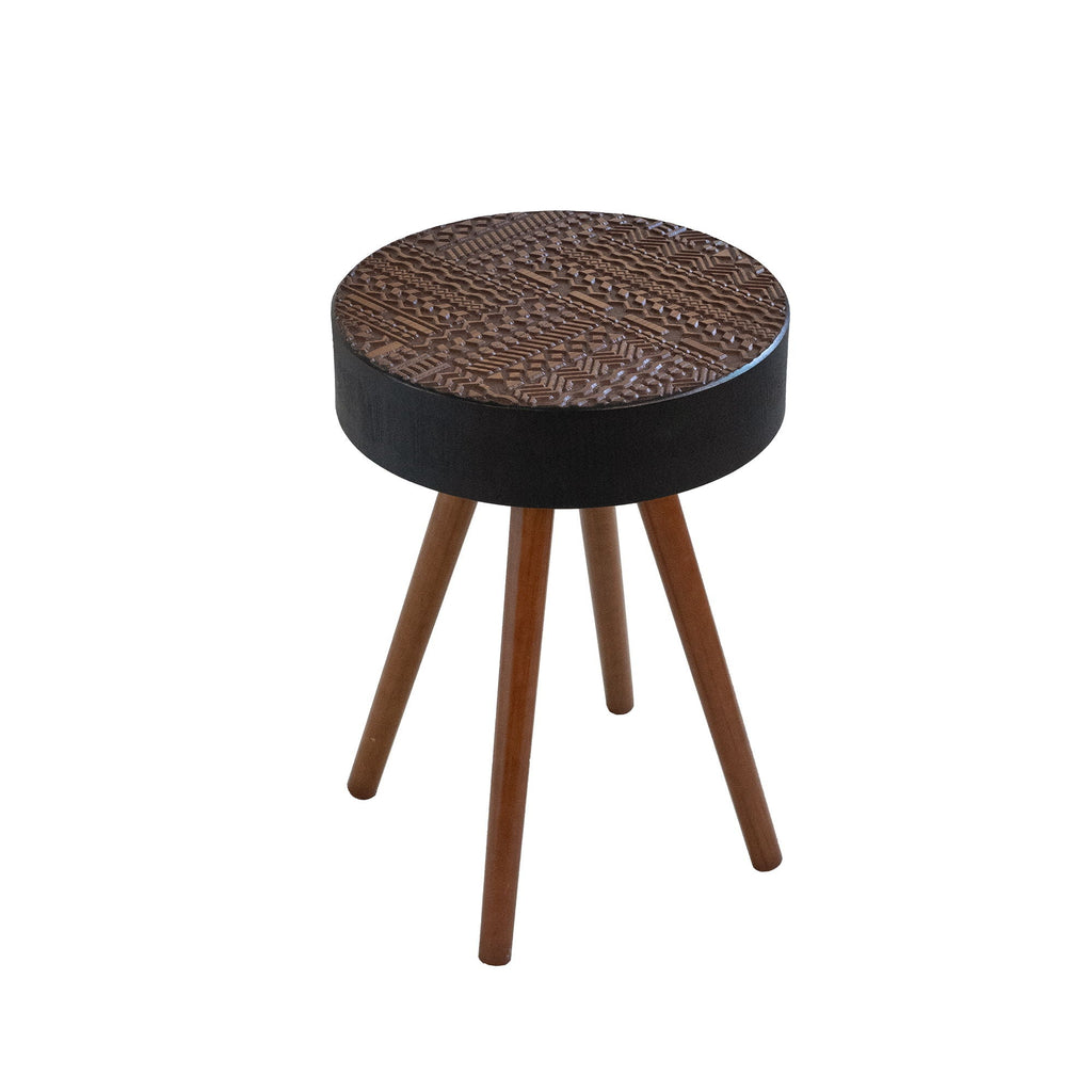 Round Coffee Table With Carved Top For Living Room
