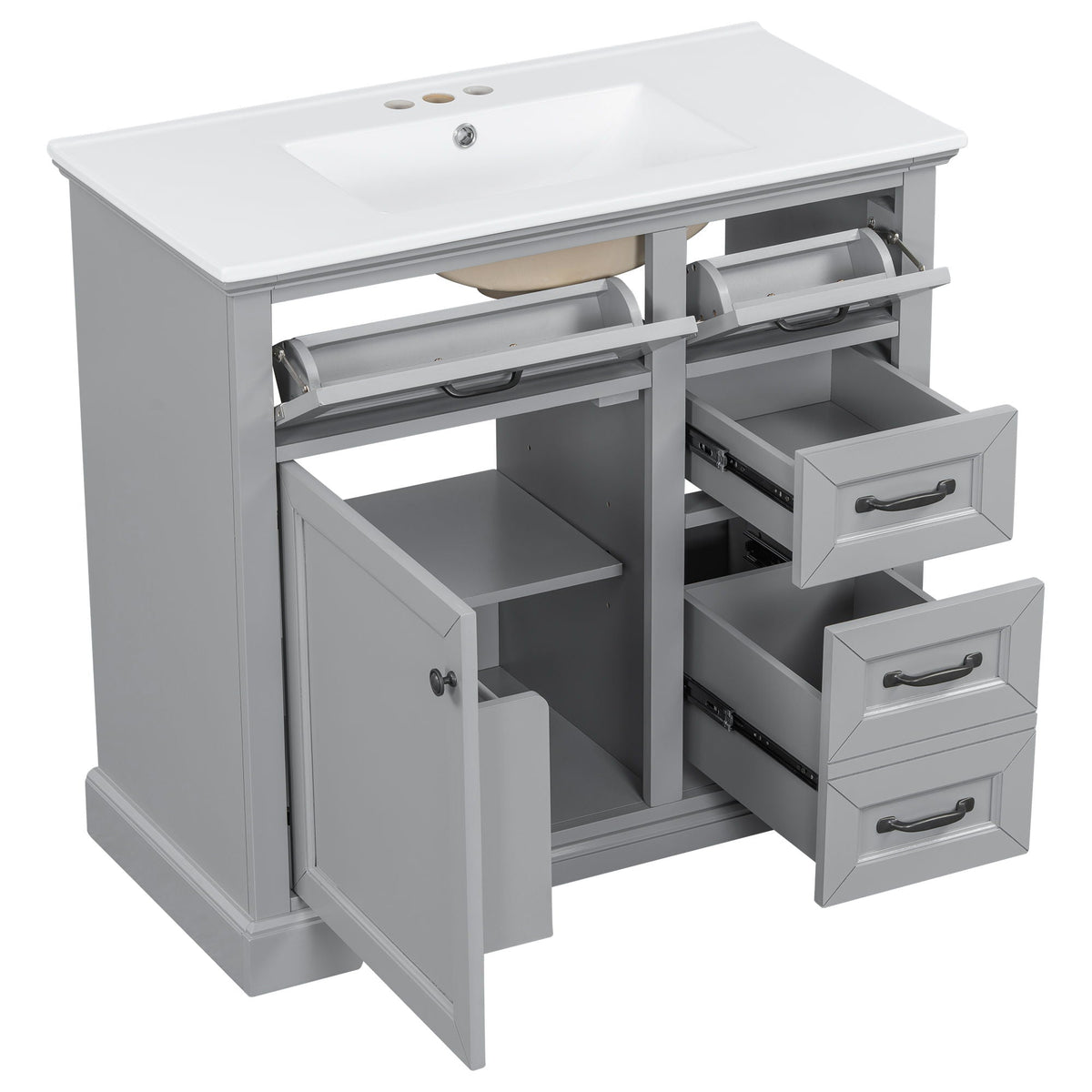 36" Bathroom Vanity With Sink, 2 Tip-Out Drawers, Soft Close Hinges