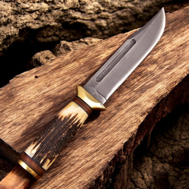 The Tracker’s High Carbon Hunting Knife: Antler-Handled Masterpiece