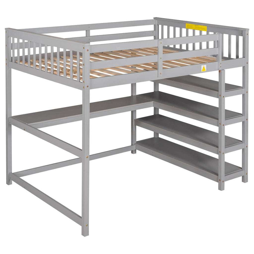 Loft Bed With Storage Shelves And Under Bed Desk