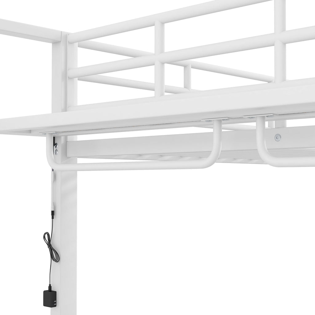 Bunk Bed With Storage Shelves, Clothes Hooks, LED Light