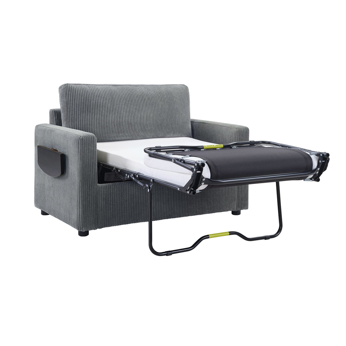Sleeper Sofa With Foldable Mattress, USB Ports, Side Table & Storage Pocket