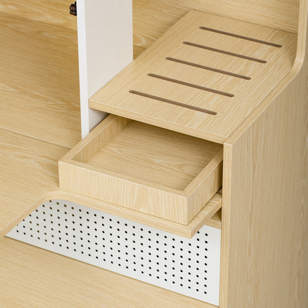 Furniture Style Multi Use Natural Cat Litter Box House With Flip Down Door - Natural