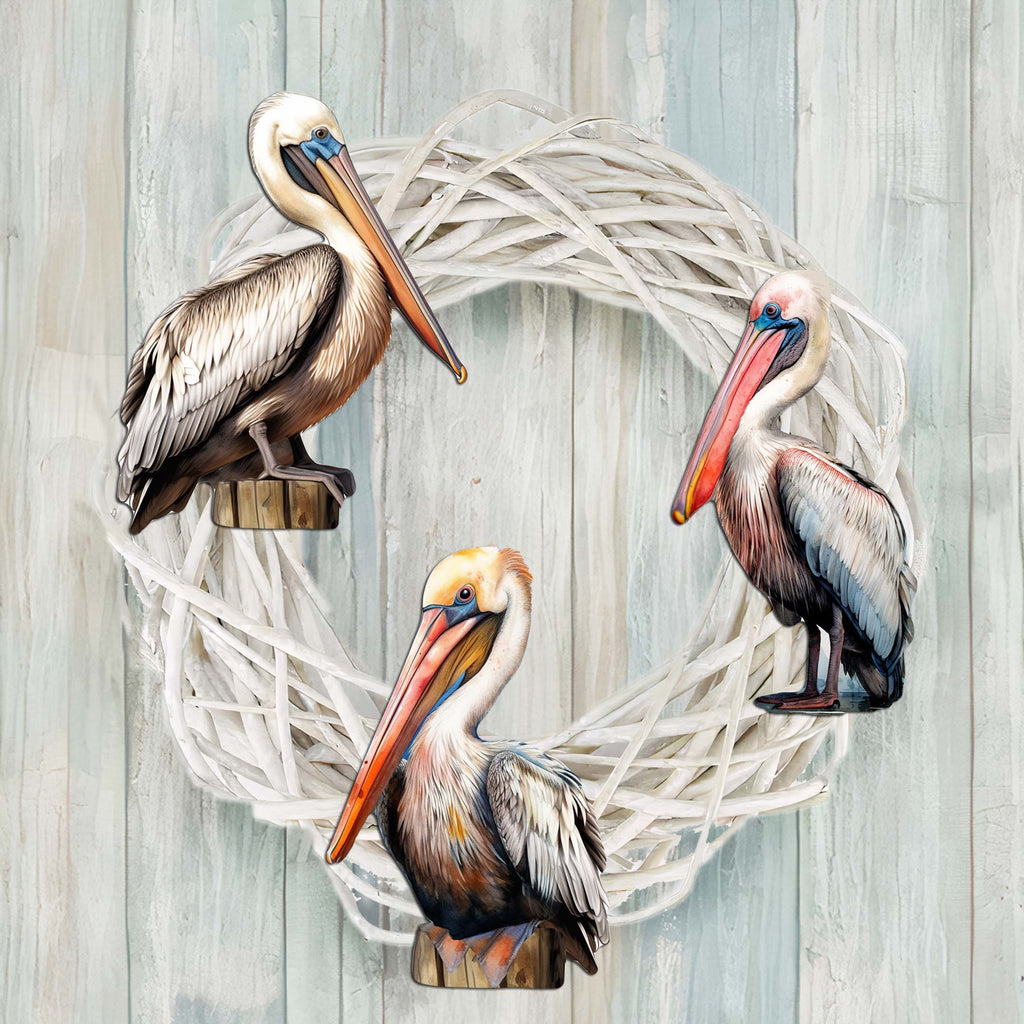 Pelicans Clip-On Eco Wood Decorative Ornaments Set of 3 by G. Debrekht - Christmas Decor - 8091014C-S3