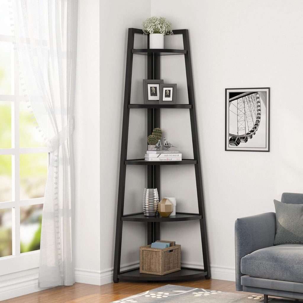 Tall 5 Tier Corner Bookshelf For Living Room