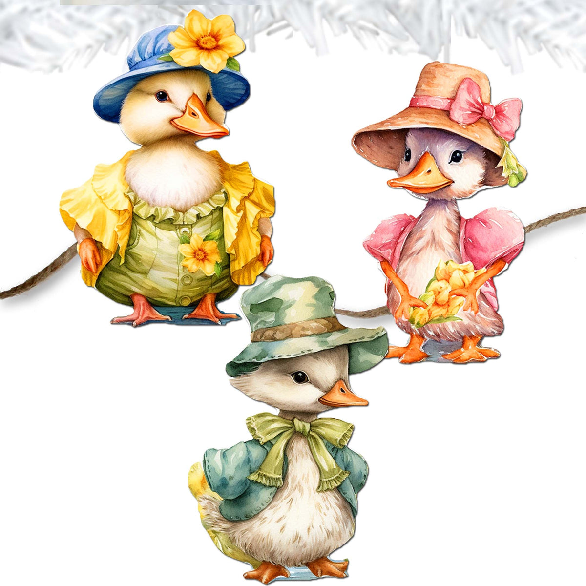 Easter Ducks Clip-On Eco Wood Decorative Ornaments Set of 3 by G. Debrekht - Easter Decor - 8091043C-S3