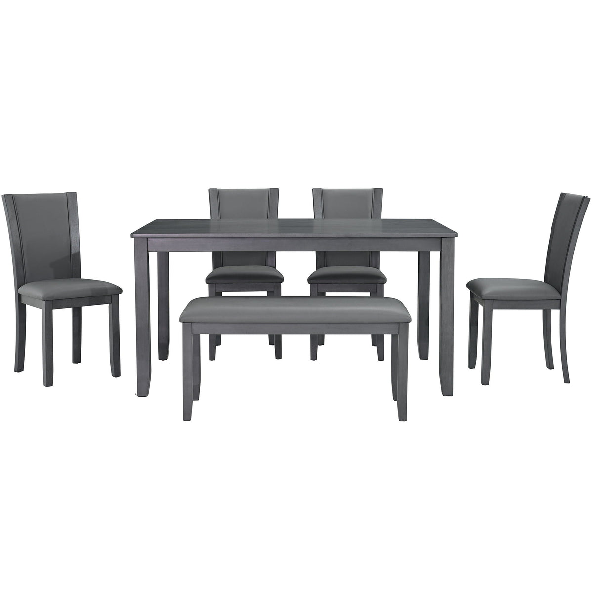 Modern 6 Piece Dining Table Set With Bench And Chairs For Dining Room Or Kitchen - Gray