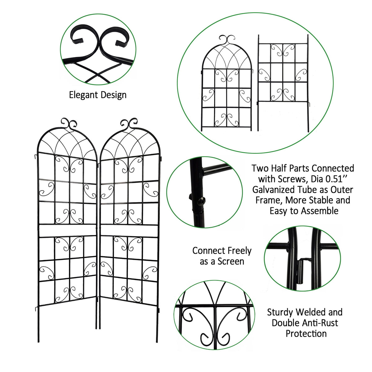 Metal Garden Rustproof Trellis For Climbing Plants Outdoor Flower Support