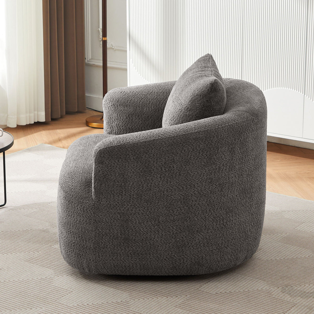 360° Swivel Barrel Sofa Chair With Throw Pillow, Upholstered Accent Chair