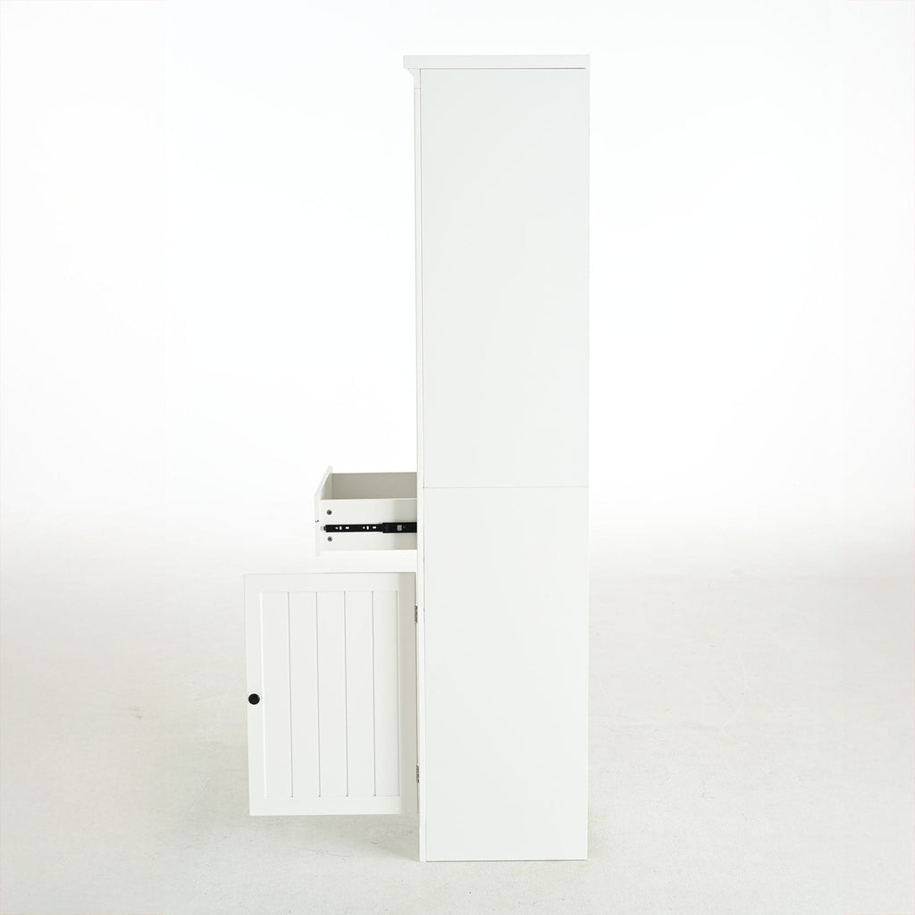 Retro Style 75'' Tall Display Shelf With Cabinet For Hallways Living Room Kitchen - White