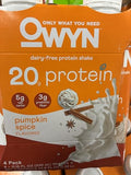 OWYN Plant-Based Pumpkin Spice Protein Shake, Case of 3, 4 Count 11.15 Ounce Bottles