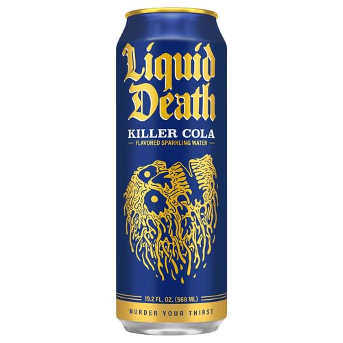 Liquid Death Killer Cola Sparkling Mountain Water, Case of 12, 19.2 Fluid Ounce Cans
