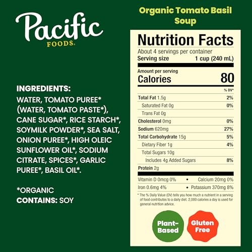 Pacific Foods Organic Tomato Basil Soup, 32 fl oz, Case of 12