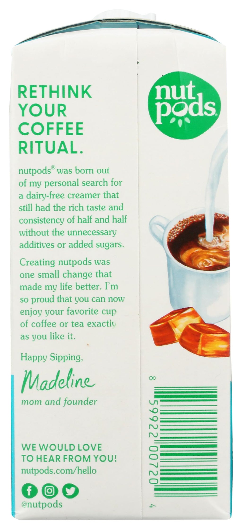 nutpods Caramel Unsweetened Dairy-Free Coffee Creamer, Case of 12, 11.2 Fluid Ounce Cartons