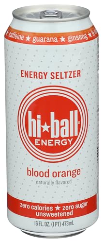 Hiball Blood Orange Energy Seltzer Water, Case of 12, 16 Fl Oz Cans