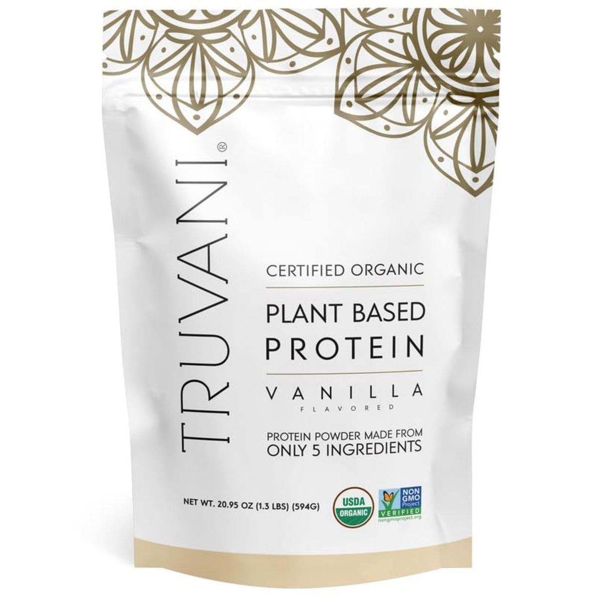 Truvani Organic Vanilla Plant-Based Protein Powder, 20.95 Ounce