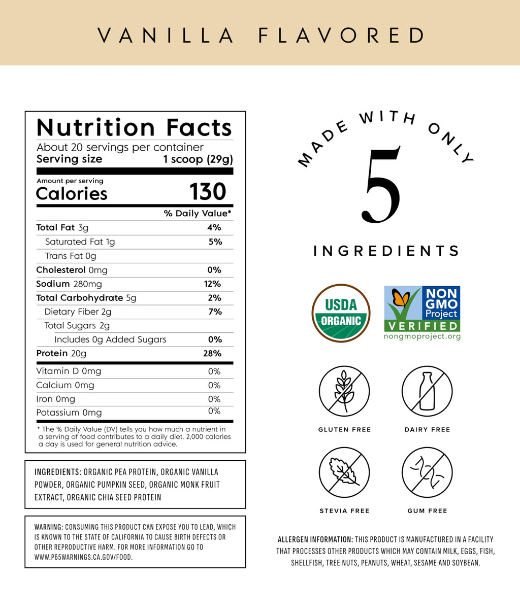 Truvani Organic Vanilla Plant-Based Protein Powder, 20.95 Ounce
