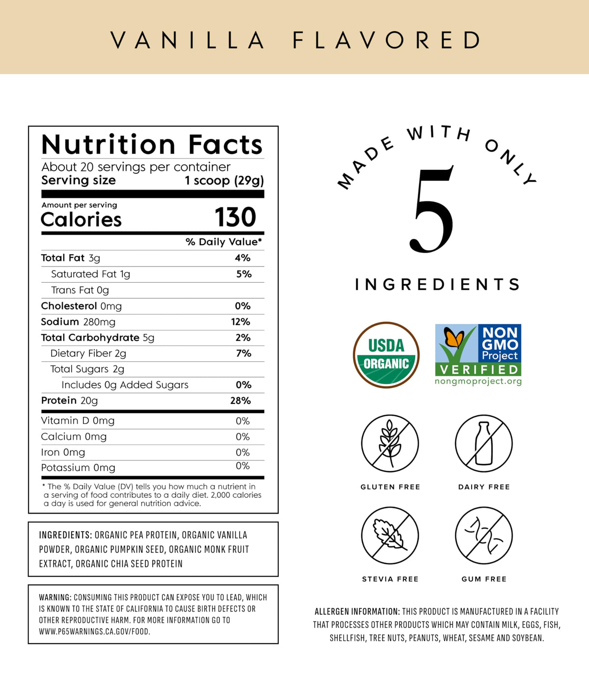 Truvani Organic Vanilla Plant-Based Protein Powder, 20.95 Ounce