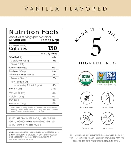 Truvani Organic Vanilla Plant-Based Protein Powder, 20.95 Ounce