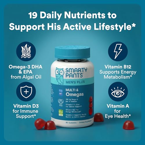 SmartyPants Men's Multi and Omega-3 Gummy Vitamins, 90 Count