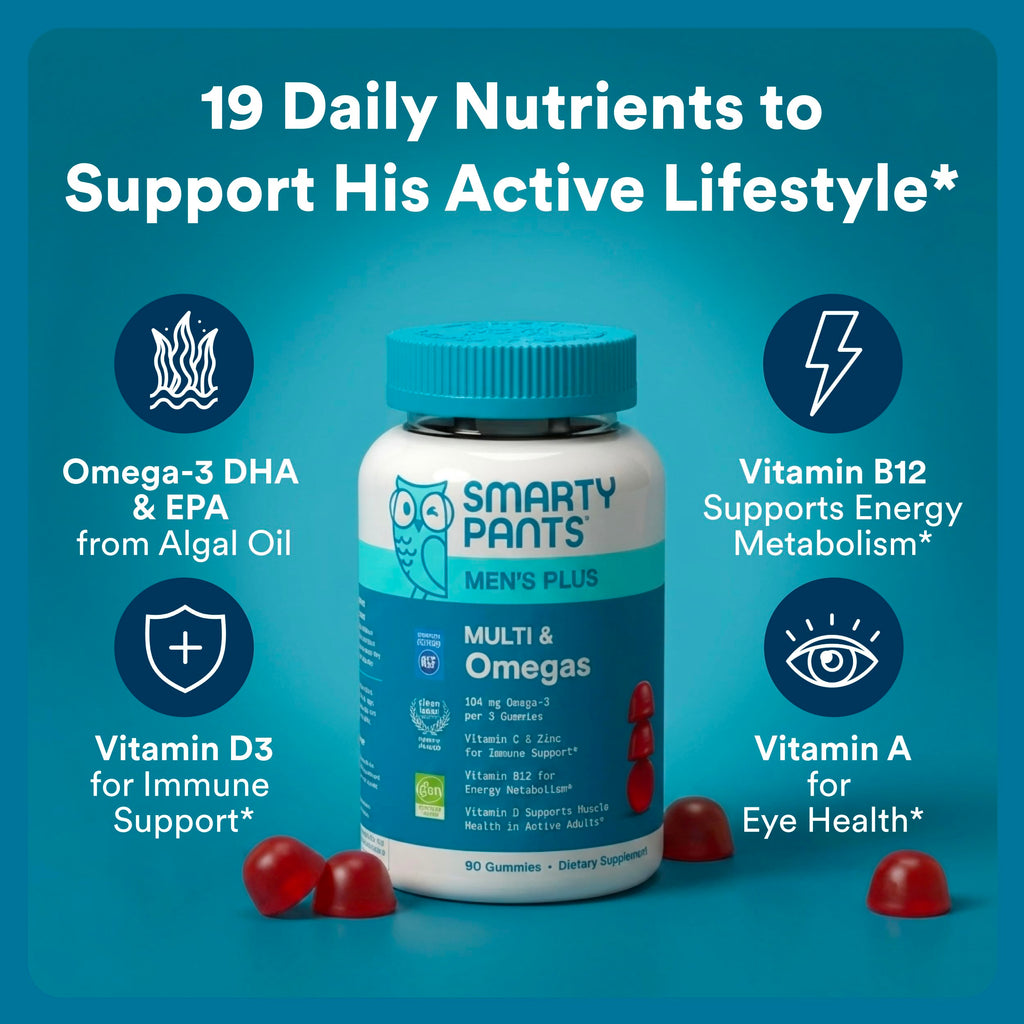 SmartyPants Men's Multi and Omega-3 Gummy Vitamins, 90 Count