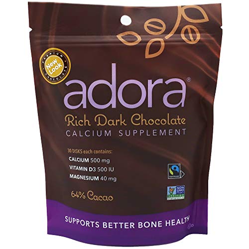 Adora Dark Chocolate Calcium Supplement Discs, Case of 6, 30 Count Packs