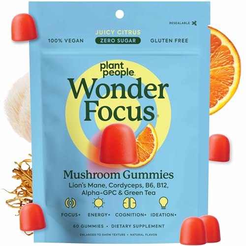 Plant People WonderFocus Citrus Mushroom Gummies, 60 Count