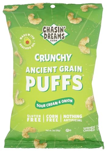 Chasin' Dreams Farm Ancient Grain Puffs Sour Cream and Onion, Case of 6, 4 Ounce