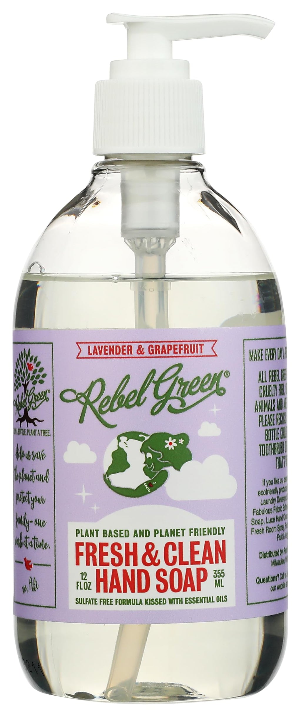 Rebel Green Lavender Grapefruit Hand Soap, Case of 4, 12 Fluid Ounce