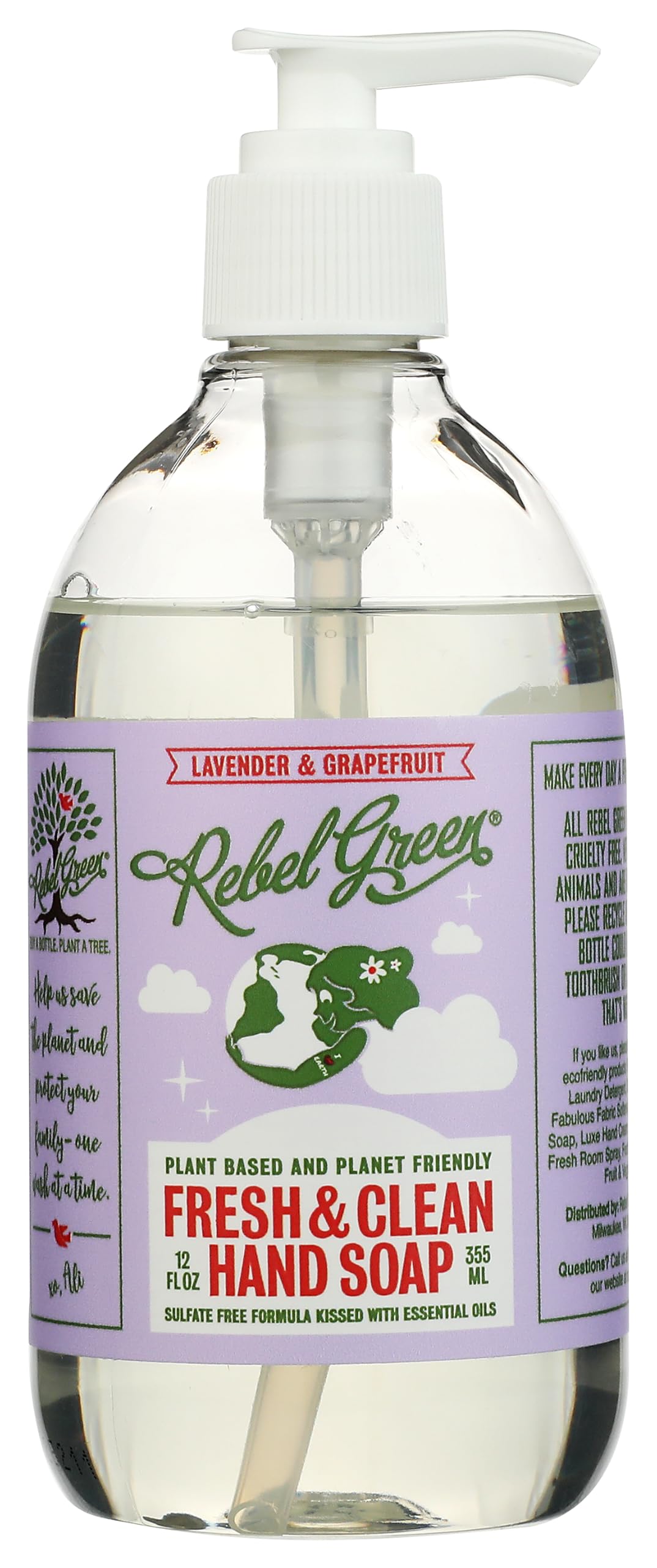 Rebel Green Lavender Grapefruit Hand Soap, Case of 4, 12 Fluid Ounce