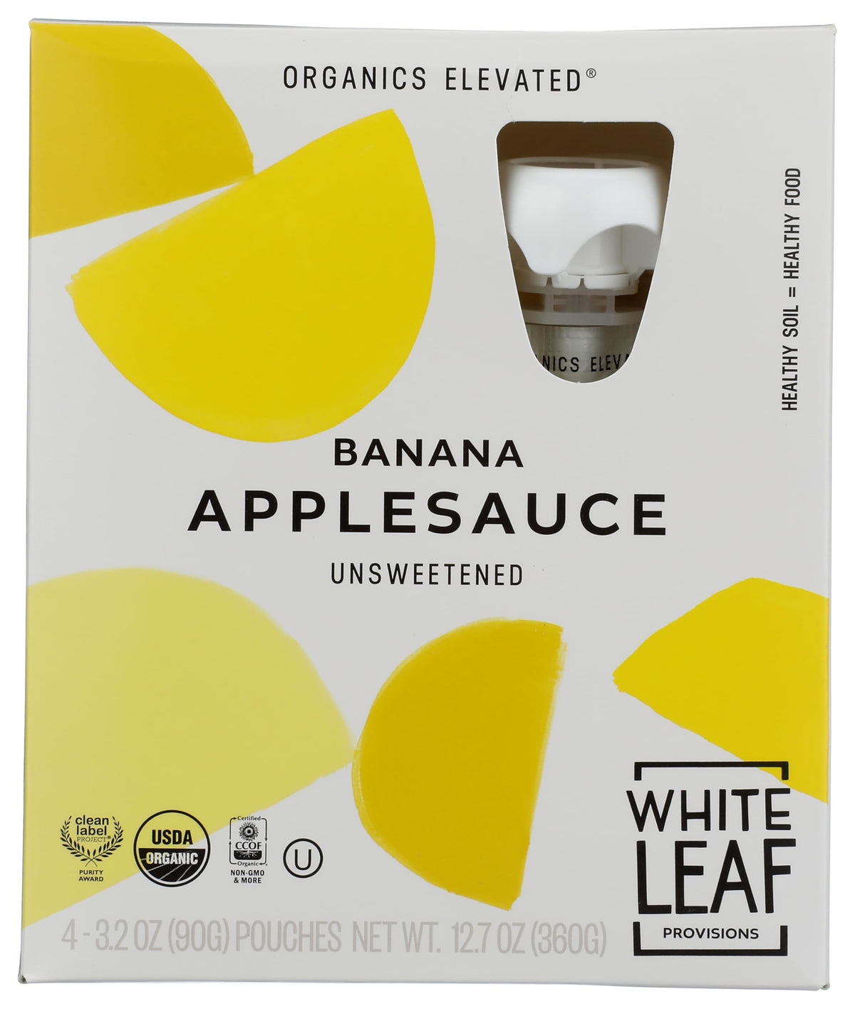 White Leaf Provisions Organic Unsweetened Banana Applesauce, Case of 6, 4-Pack 3.2 Ounce Pouches