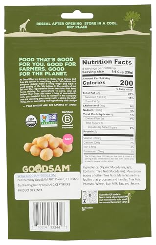 GoodSam Organic Roasted Salted Macadamia Nuts, Case of 8, 4 oz