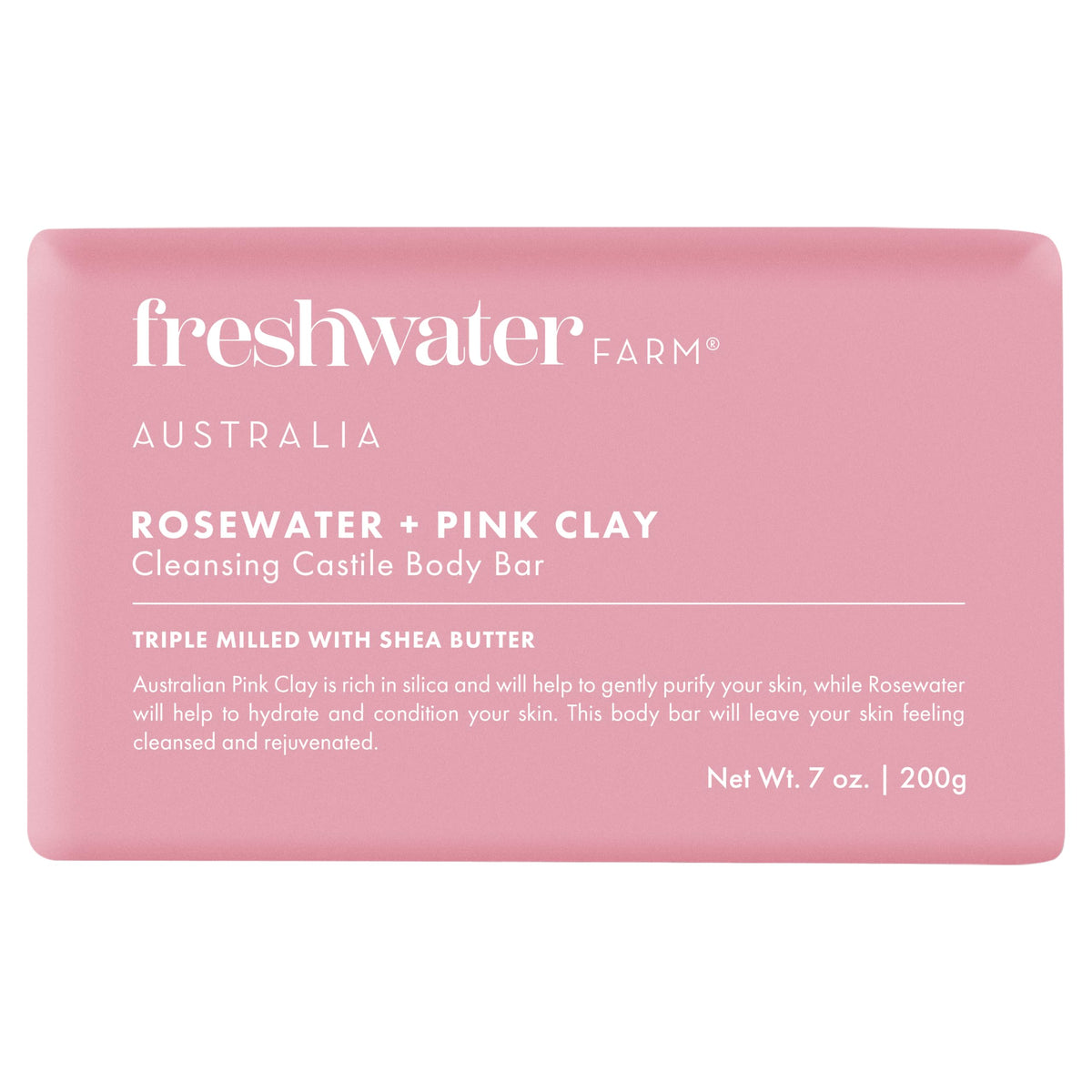 Freshwater Farm Australia Rosewater Pink Clay Body Bar, Case of 8, 7 Ounces Each