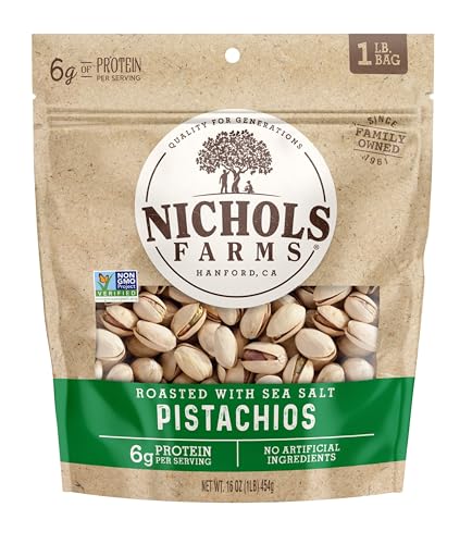 Nichols Farms Roasted Salted Shelled Pistachios, Case of 8, 16 Ounces Each