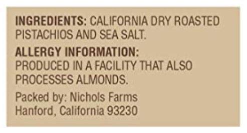 Nichols Farms Roasted Salted Shelled Pistachios, Case of 8, 16 Ounces Each
