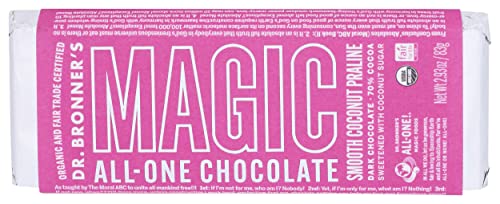 Dr. Bronner's Magic Organic Dark Chocolate Coconut Praline Bars, Case of 12, 2.93 Ounces