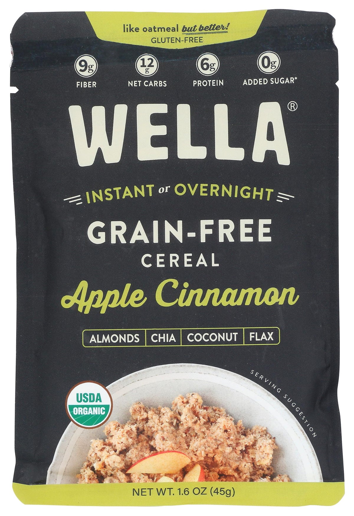 Wella Organic Apple Cinnamon Grain-Free Cereal, Case of 10, 1.6 Ounce Packets