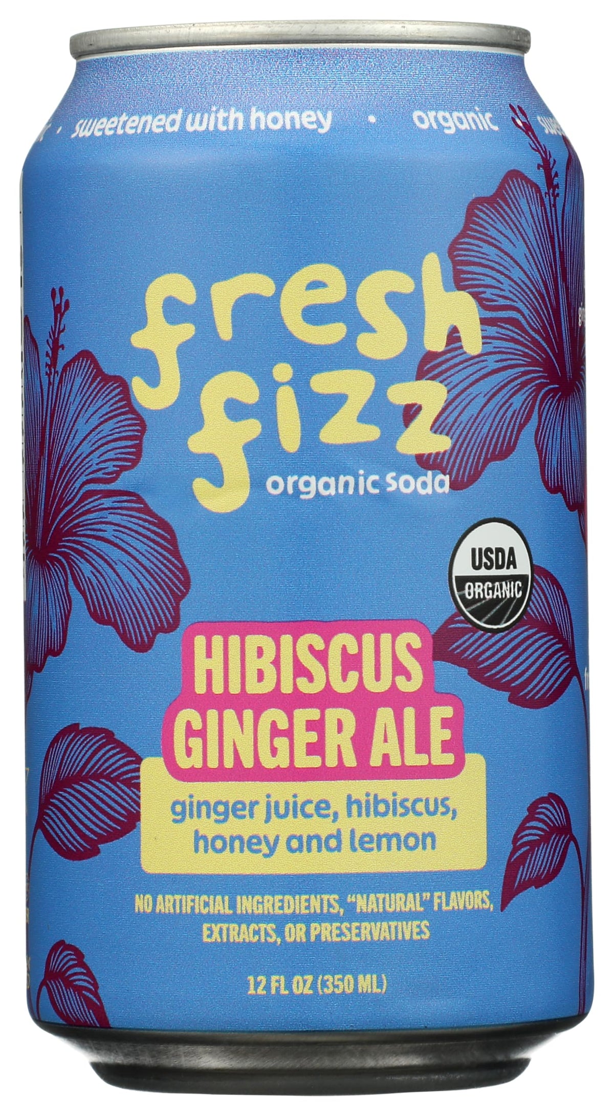 Freshfizz Organic Hibiscus Ginger Ale Sparkling Soda, Case of 12, 12 Fluid Ounce Cans