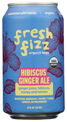 Freshfizz Organic Hibiscus Ginger Ale Sparkling Soda, Case of 12, 12 Fluid Ounce Cans