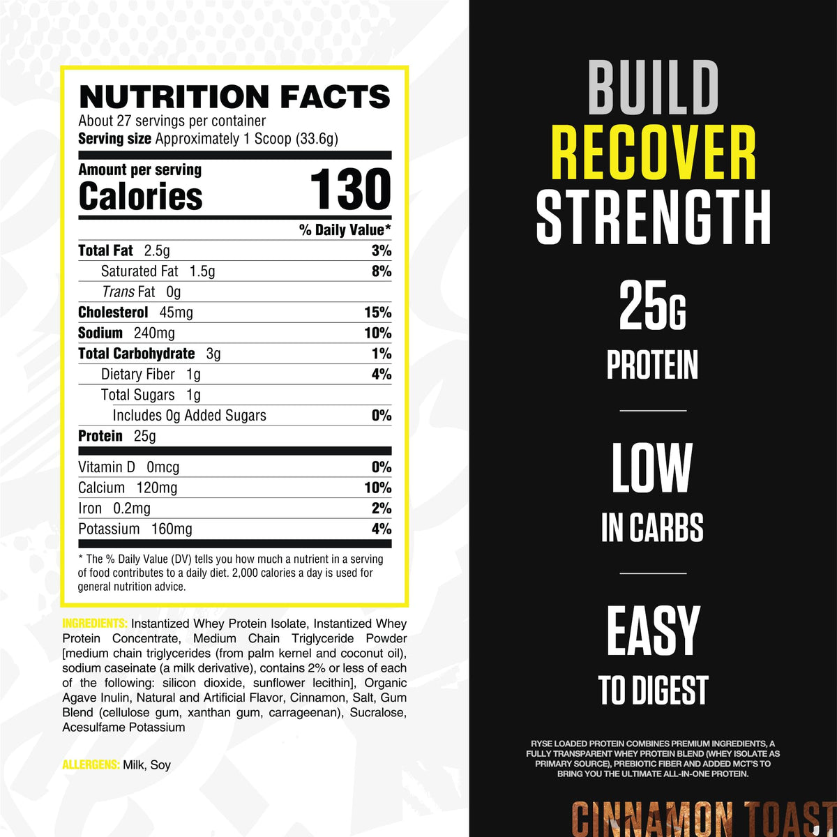 RYSE Cinnamon Toast Core Protein Powder, 1.5 Lb Tub