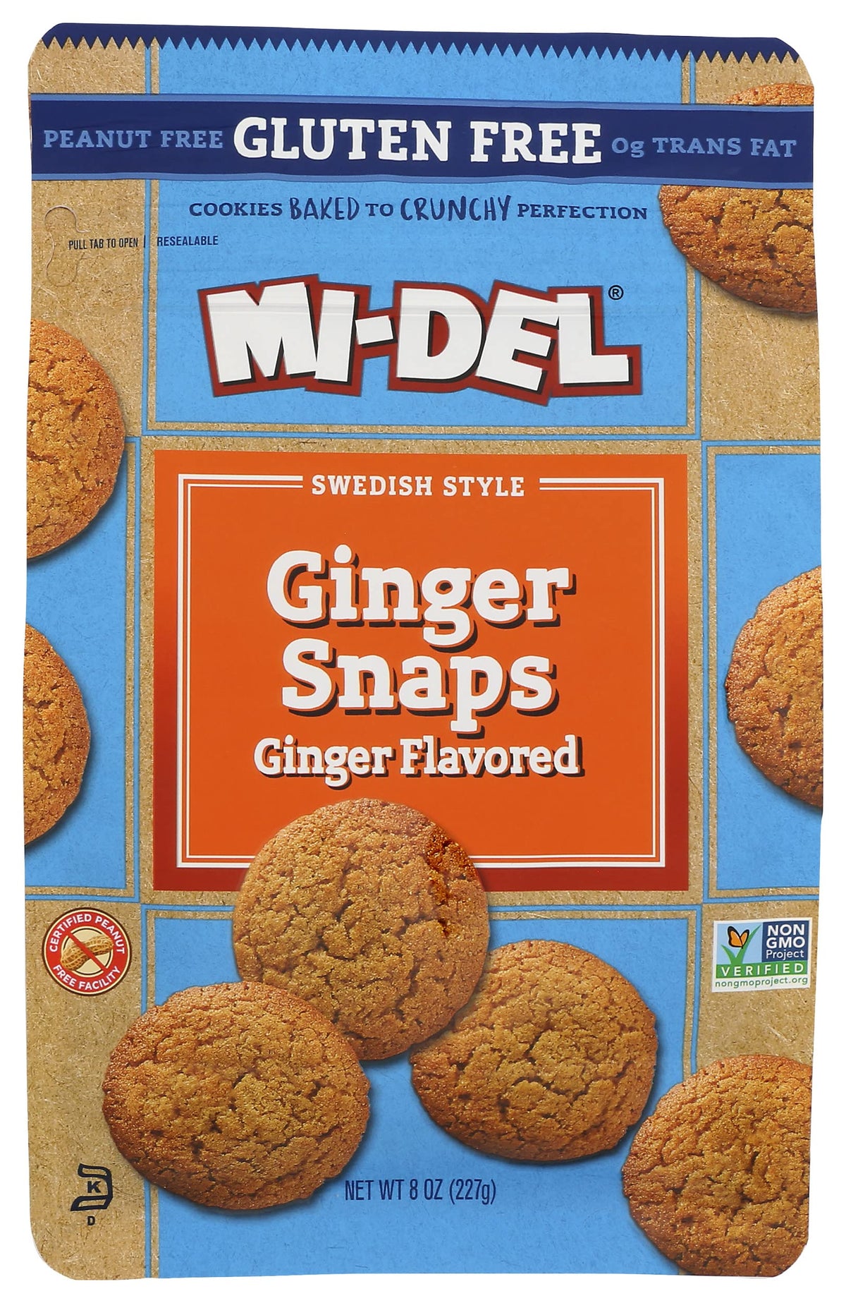 Mi-Del Gluten-Free Ginger Snaps Cookies, Case of 8, 8 Ounce Bags
