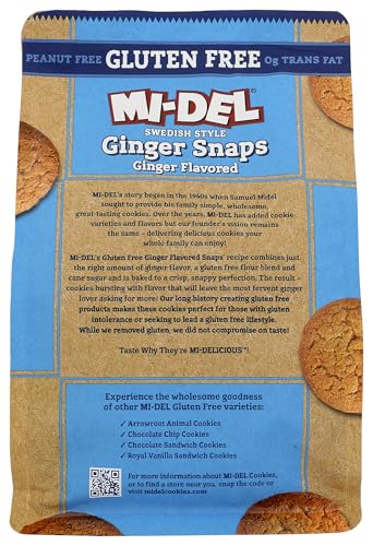Mi-Del Gluten-Free Ginger Snaps Cookies, Case of 8, 8 Ounce Bags