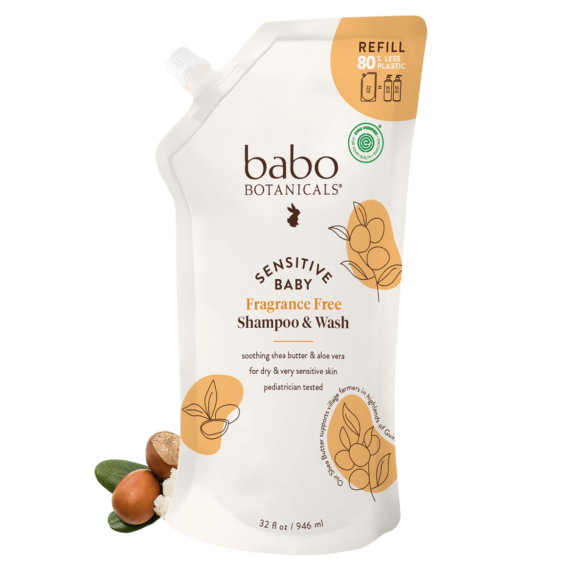 Babo Botanicals Sensitive Baby Shampoo and Wash Refill, 32 fl oz