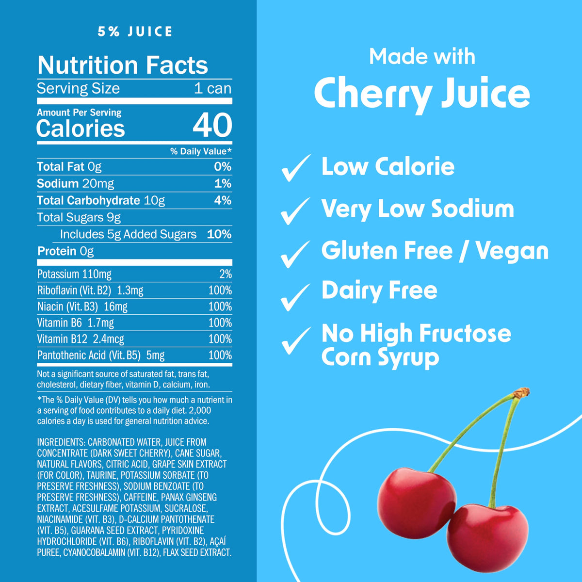 Bing Cherry Energy Drink, Case of 12, 12 fl oz Cans