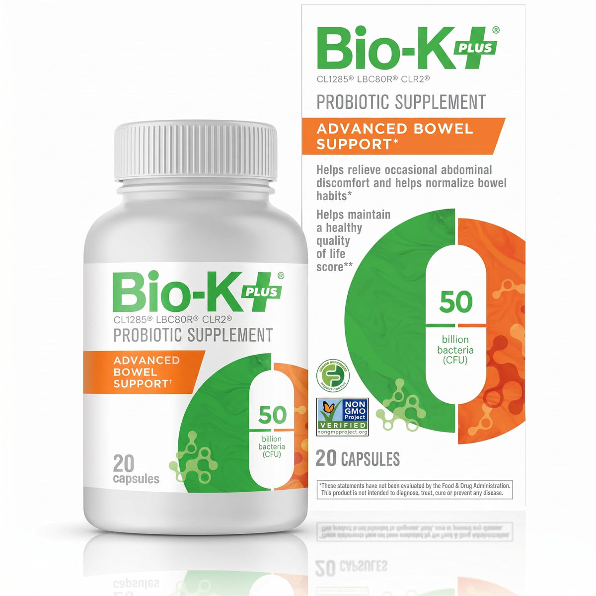 Bio-K+ Advanced Bowel Support Probiotic Capsules, 20 Count