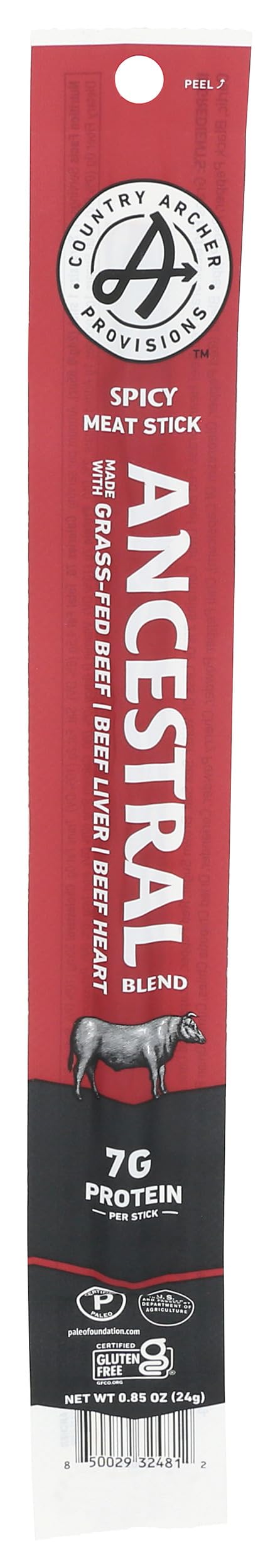 Country Archer Spicy Ancestral Blend Beef Sticks, Case of 18, 0.85 oz